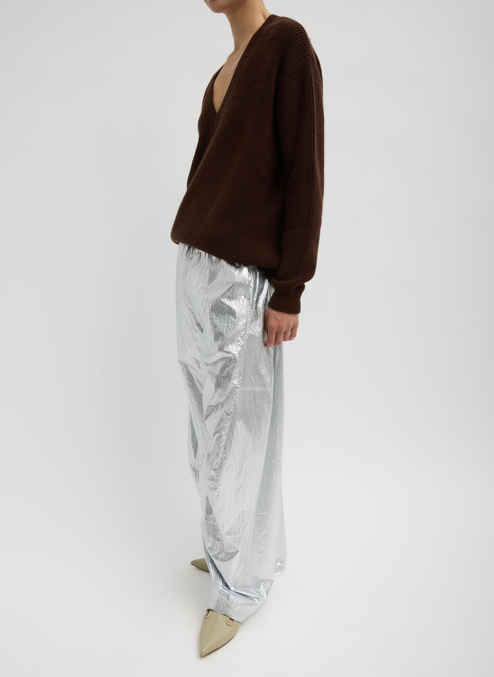 Silver Metallic Nylon Winslow Pant | Tibi