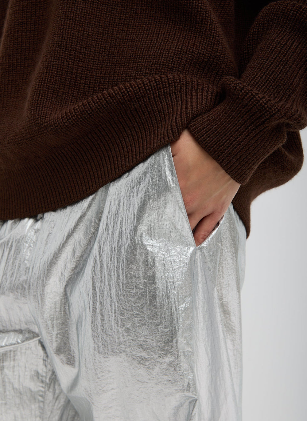 Silver Metallic Nylon Winslow Pant | Tibi