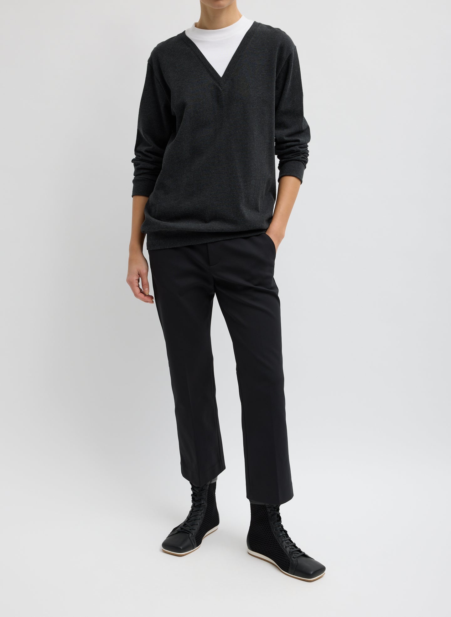 Compact Tech Knit Cropped Bootcut Pant | Tibi