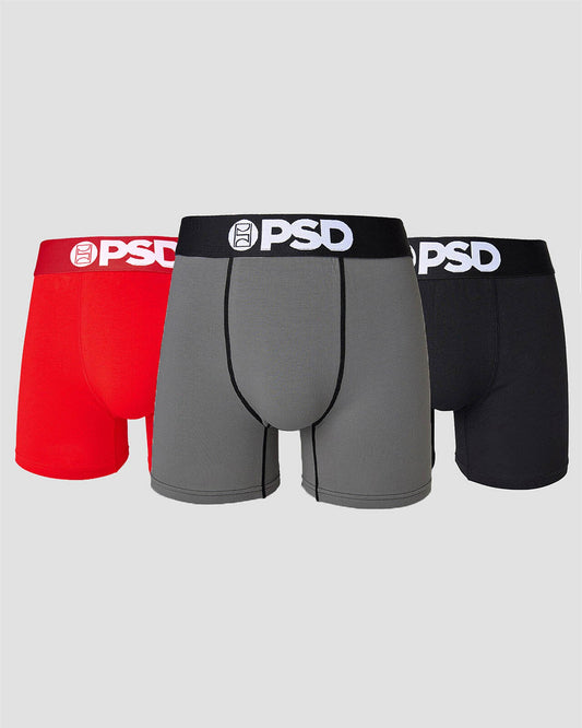 PSD Solids 3 Pack - Red/Grey/Black - Mid Length - Cotton