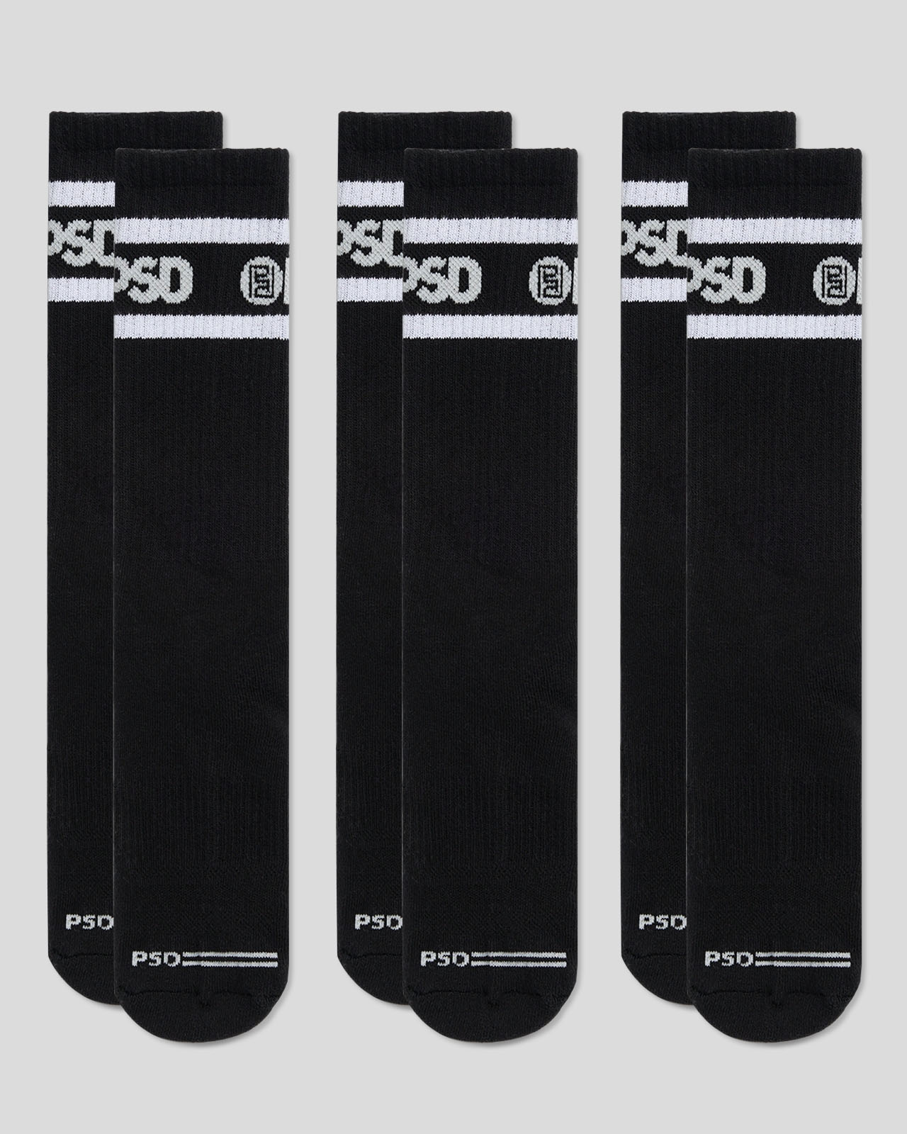 PSD 3 Pack - Logo Stripe Crew - Black - Crew Sock