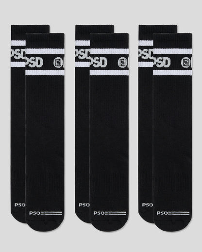 PSD 3 Pack - Logo Stripe Crew - Black - Crew Sock