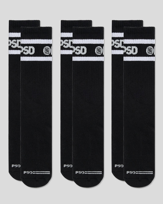 PSD 3 Pack - Logo Stripe Crew - Black - Crew Sock
