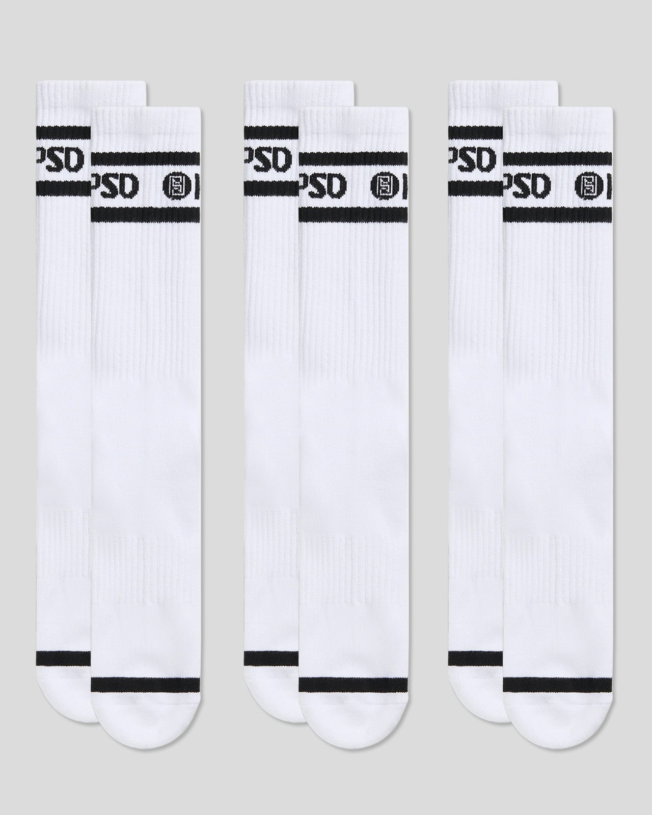 PSD 3 Pack - Logo Stripe Crew - White - Crew Sock